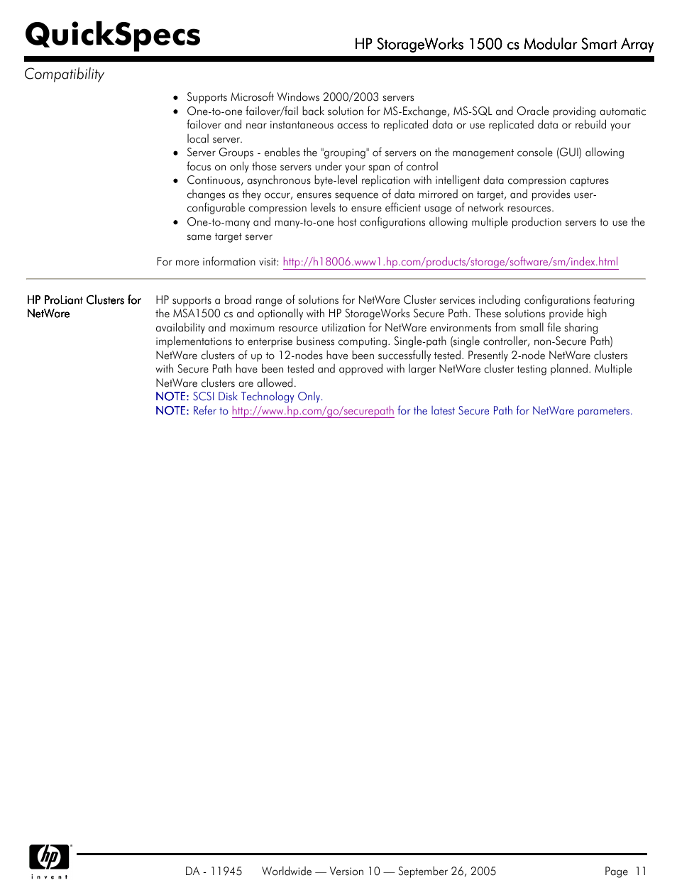 Quickspecs | HP 1500 cs User Manual | Page 11 / 26