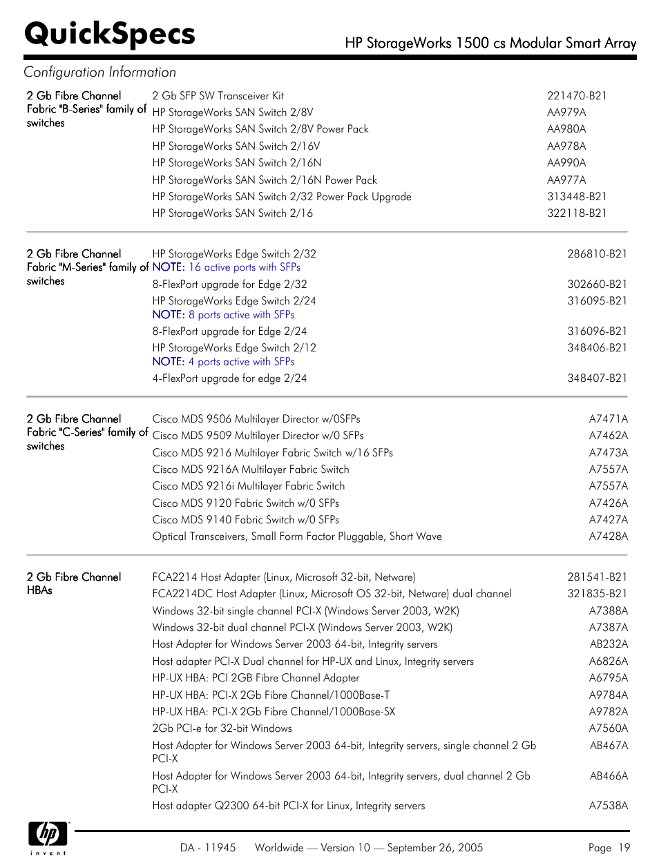Quickspecs, Hp storageworks 1500 cs modular smart array | HP 1500 cs User Manual | Page 19 / 26