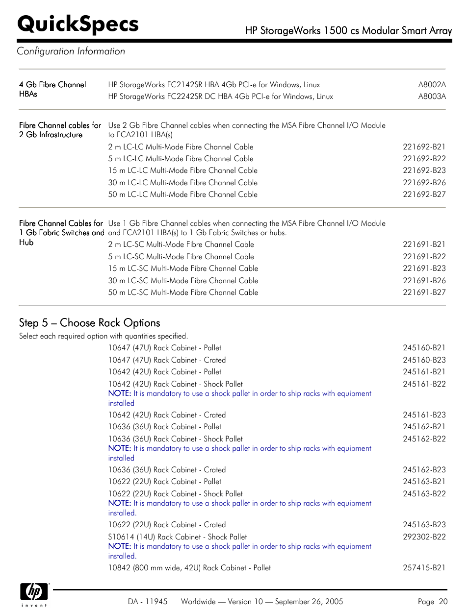 Quickspecs, Step 5 – choose rack options, Hp storageworks 1500 cs modular smart array | HP 1500 cs User Manual | Page 20 / 26