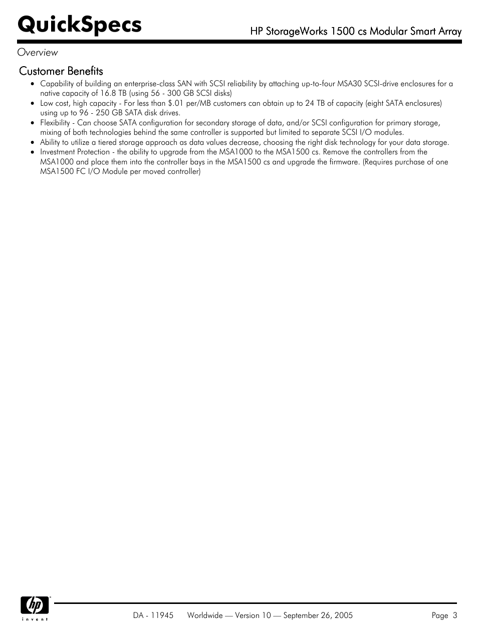 Quickspecs | HP 1500 cs User Manual | Page 3 / 26