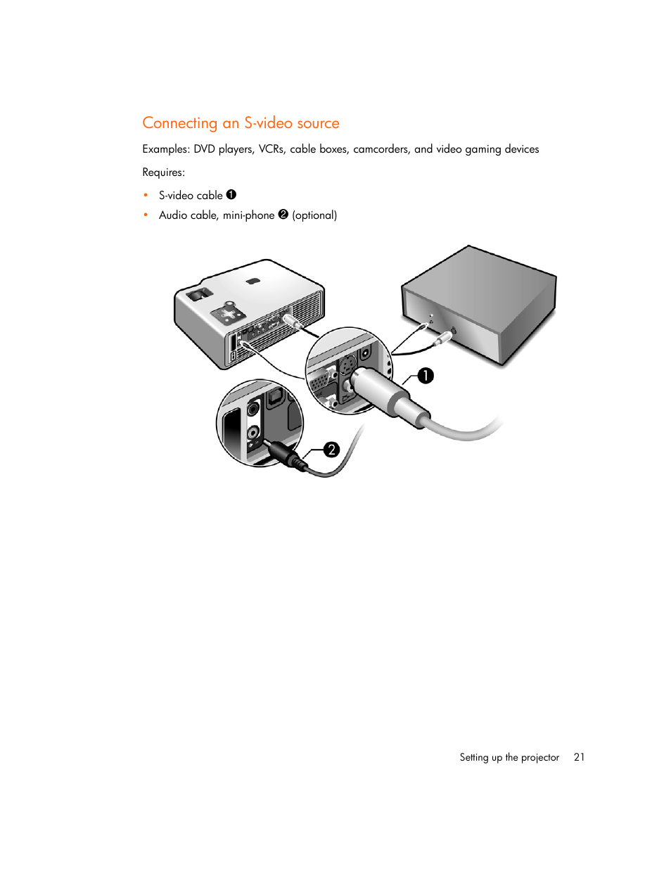 Connecting an s-video source | HP xp7010/xp7030 User Manual | Page 21 / 72