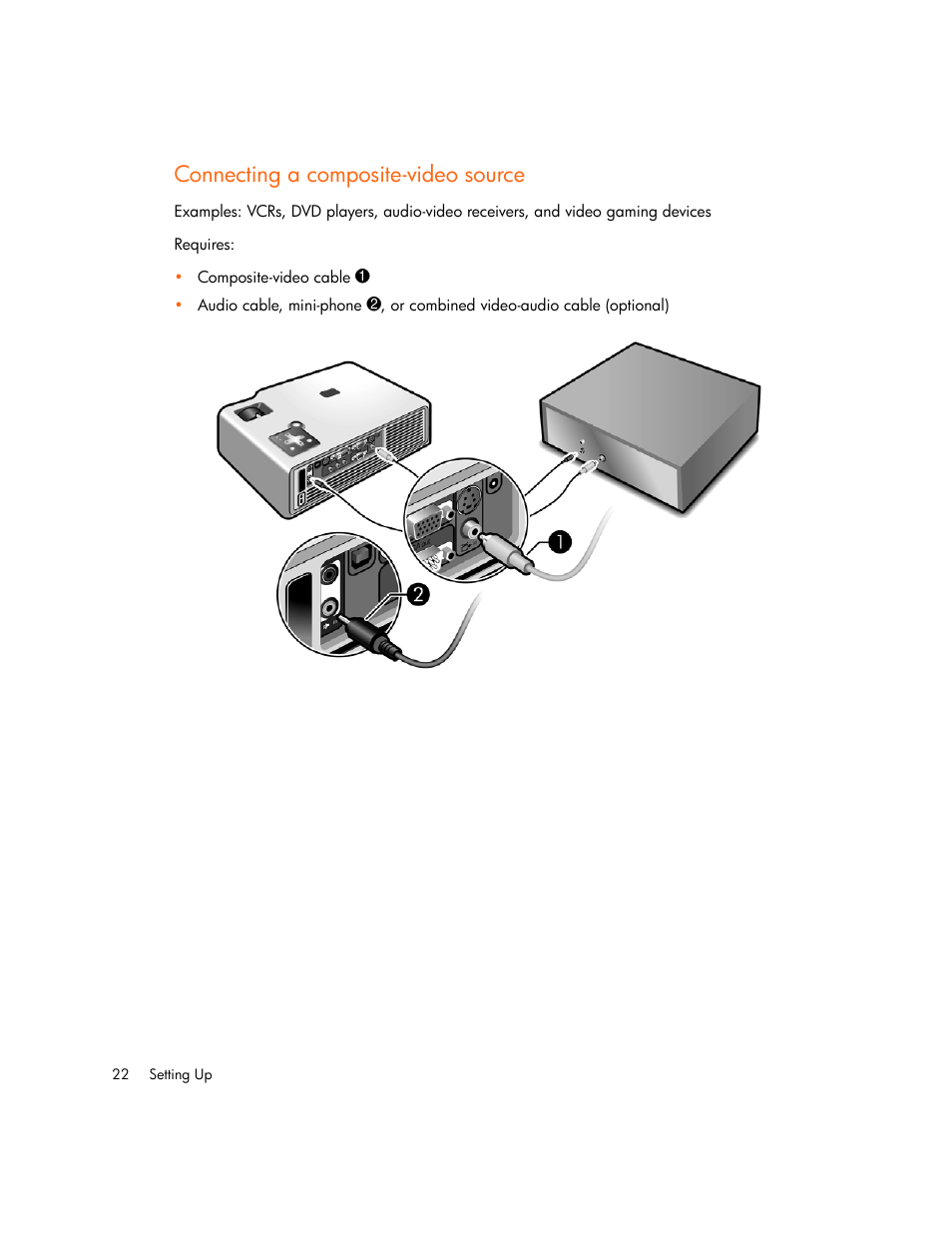 Connecting a composite-video source | HP xp7010/xp7030 User Manual | Page 22 / 72