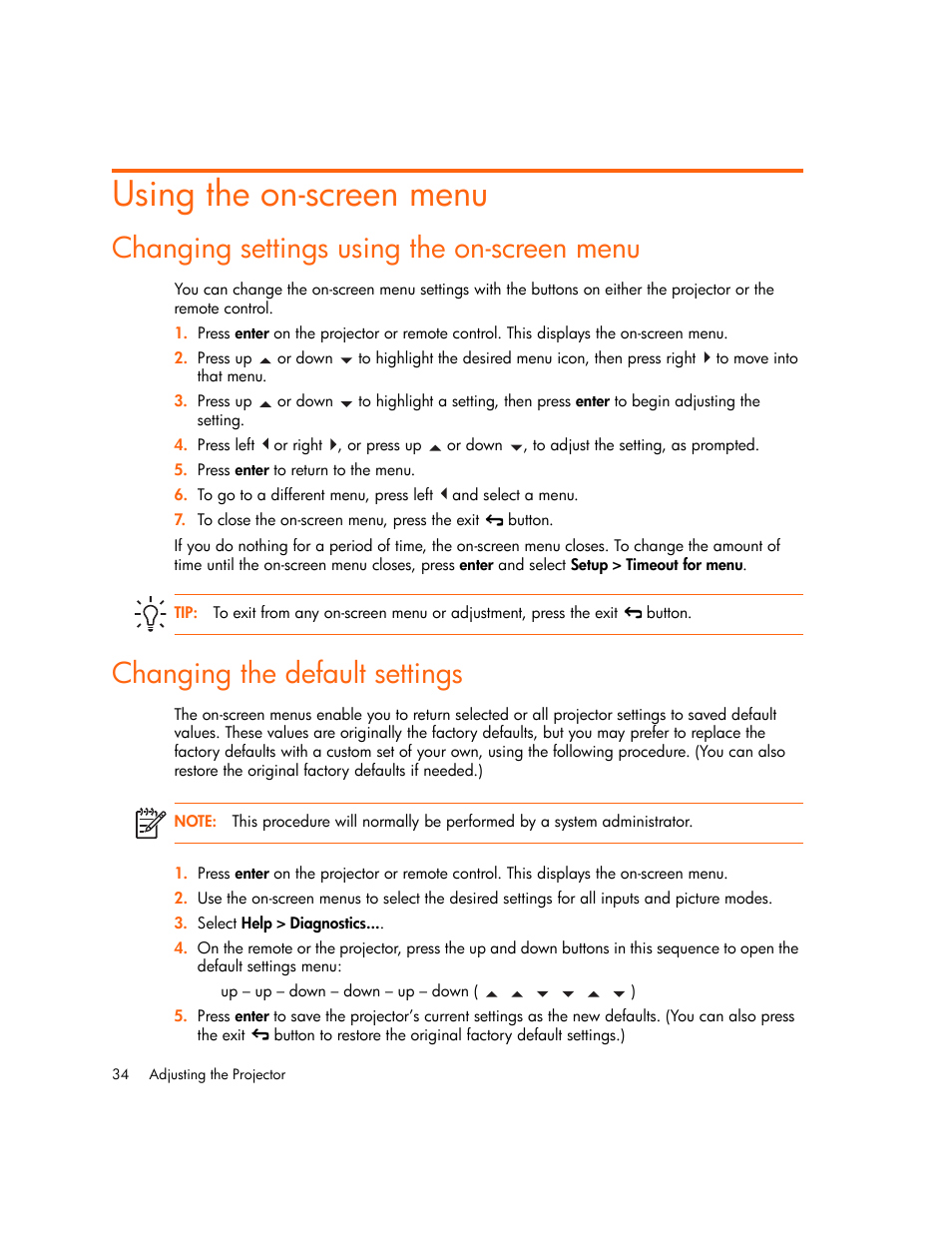 Using the on-screen menu, Changing settings using the on-screen menu, Changing the default settings | HP xp7010/xp7030 User Manual | Page 34 / 72