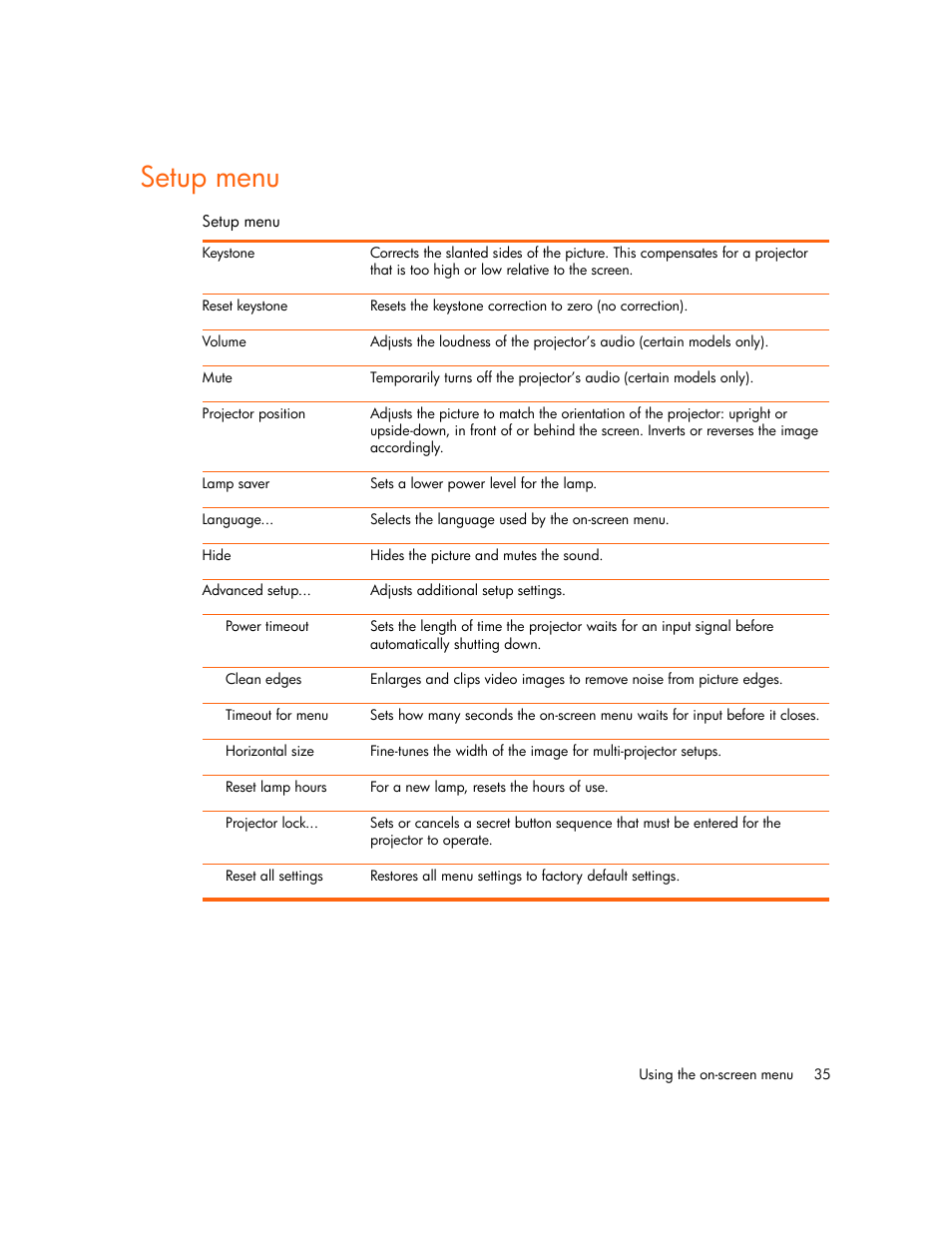 Setup menu | HP xp7010/xp7030 User Manual | Page 35 / 72