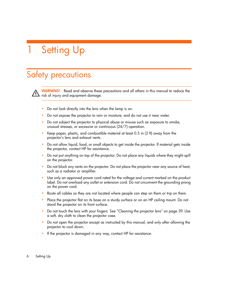 Setting up, Safety precautions, 1 setting up | HP xp7010/xp7030 User Manual | Page 6 / 72