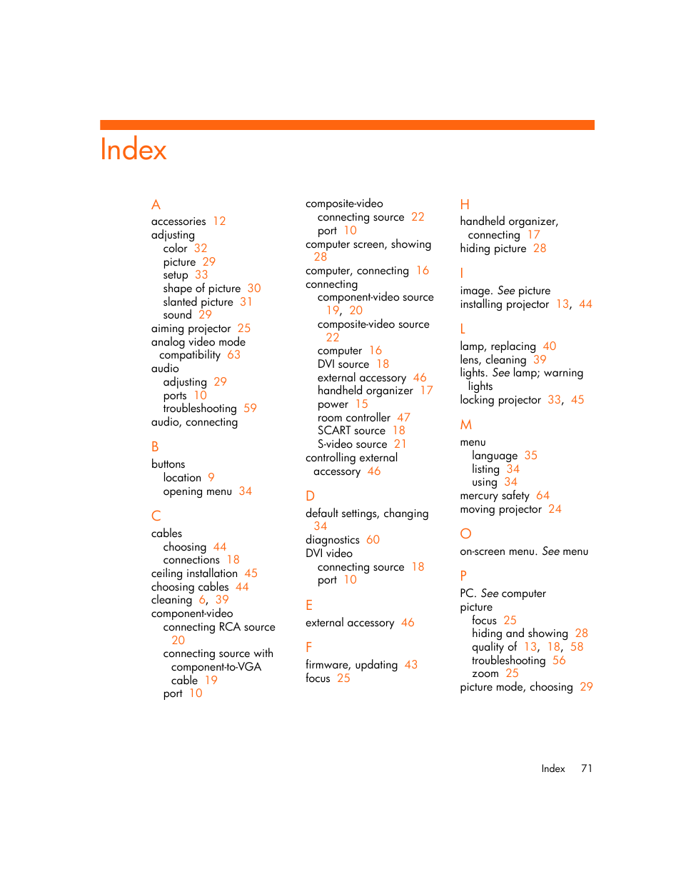 Index | HP xp7010/xp7030 User Manual | Page 71 / 72