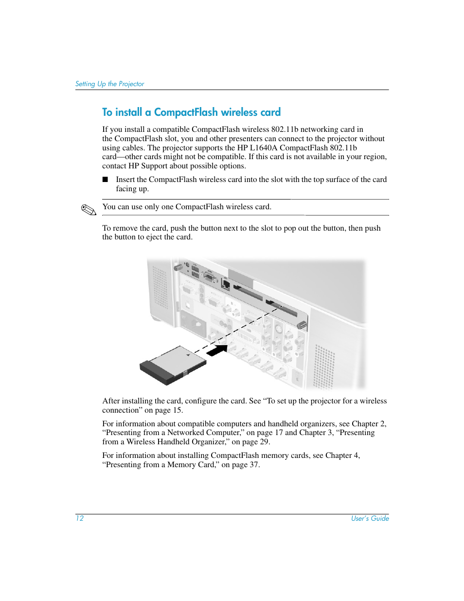 To install a compactflash wireless card | HP L1581A User Manual | Page 12 / 72