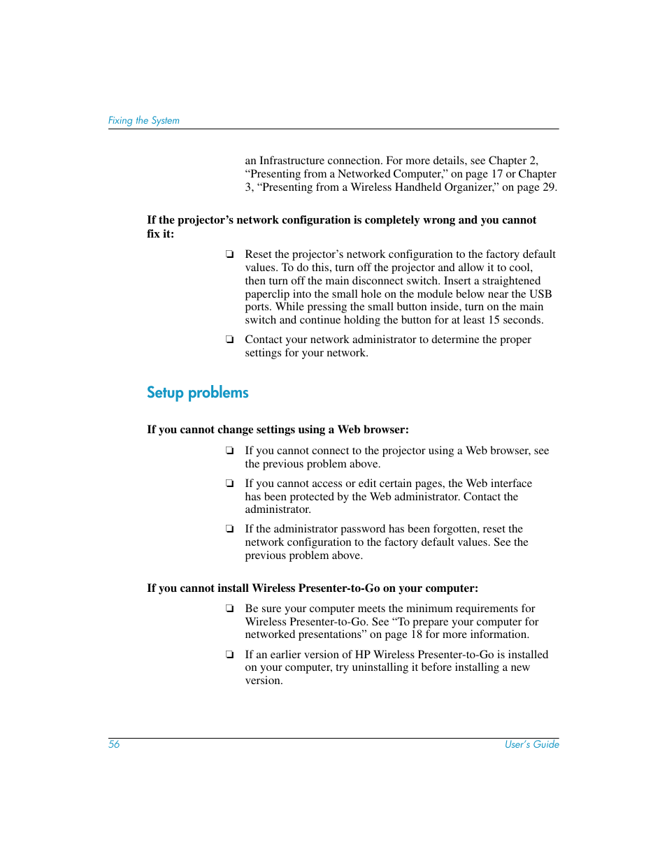 Setup problems | HP L1581A User Manual | Page 56 / 72