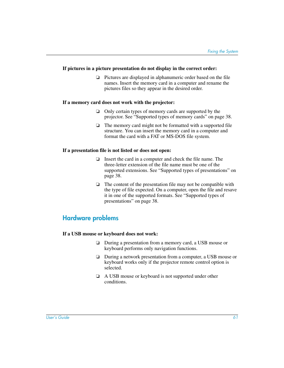 Hardware problems | HP L1581A User Manual | Page 61 / 72