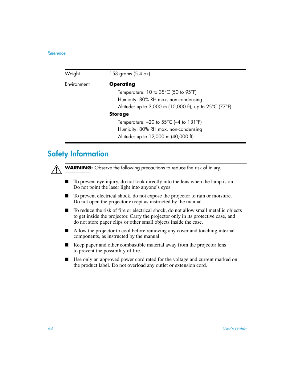 Safety information | HP L1581A User Manual | Page 64 / 72