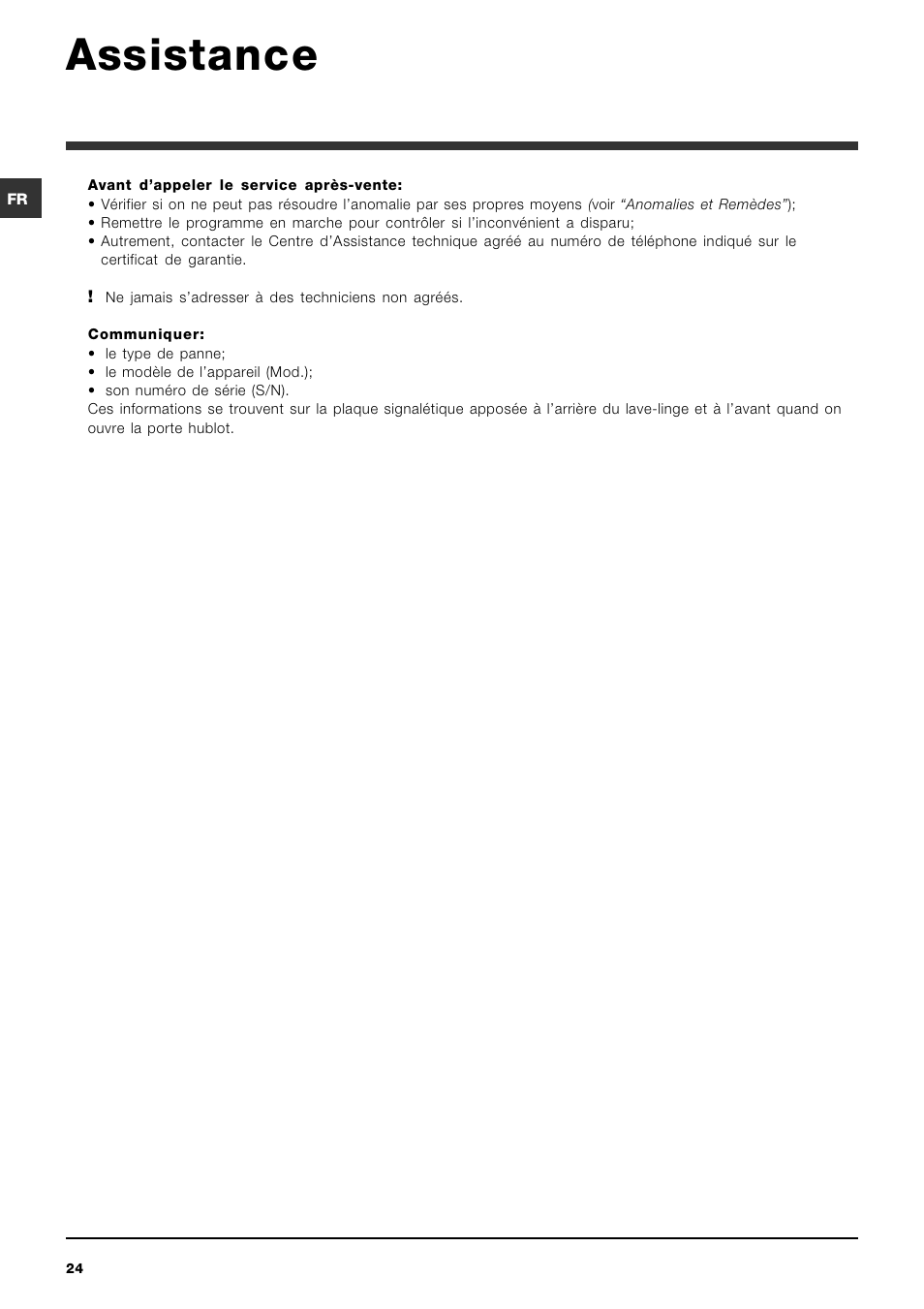 Assistance | Indesit PWC 7105W User Manual | Page 24 / 60