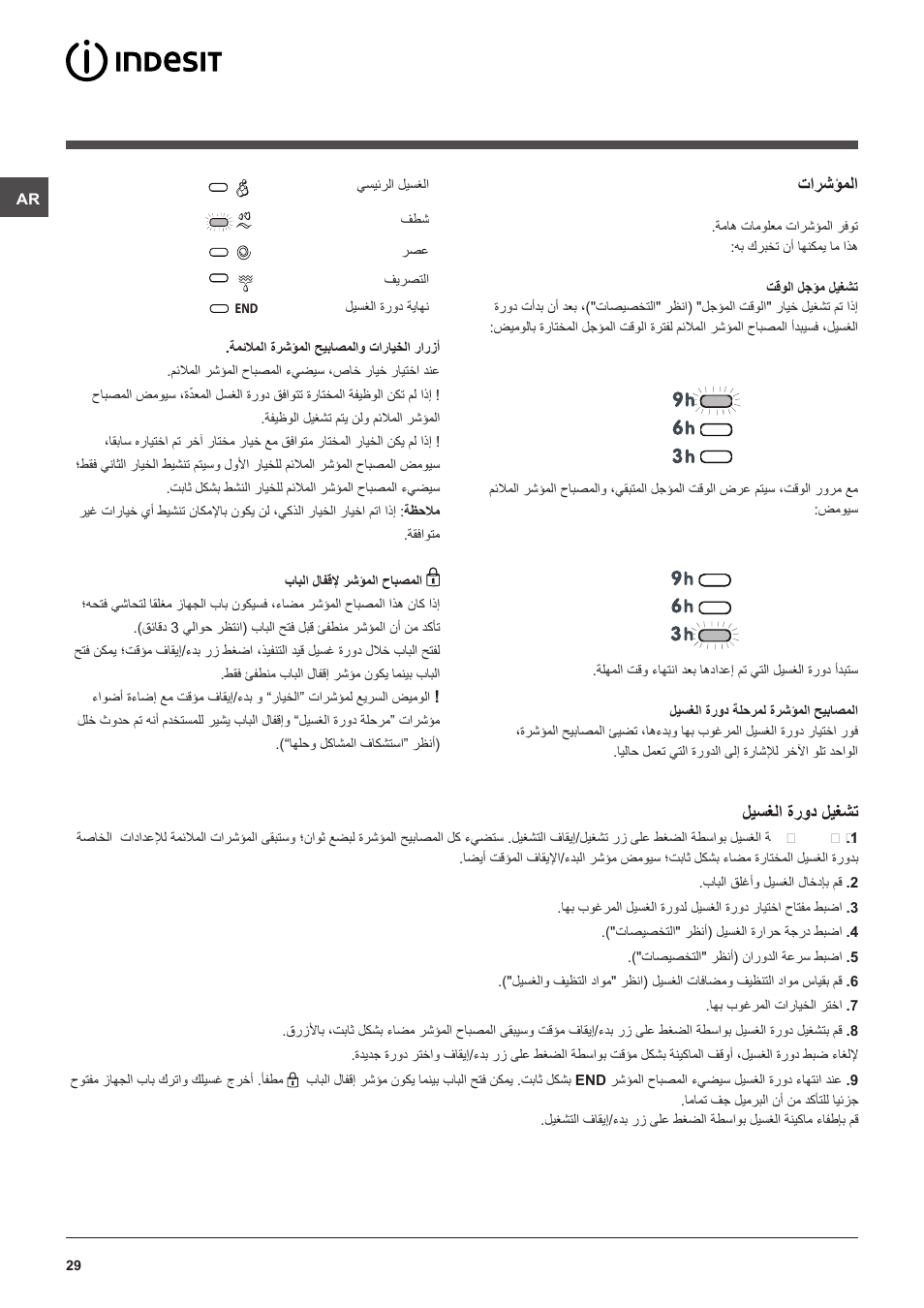 تارشؤملا, ليسغلا ةرود ليغشت | Indesit PWC 7105W User Manual | Page 29 / 60
