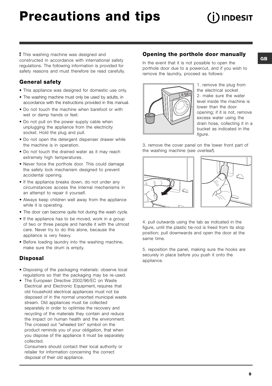 Precautions and tips | Indesit PWC 7105W User Manual | Page 9 / 60