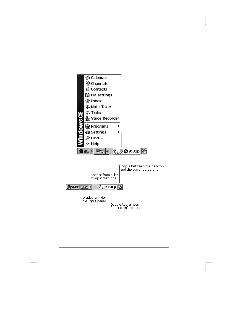 Using the start menu and taskbar | HP 430se User Manual | Page 41 / 151