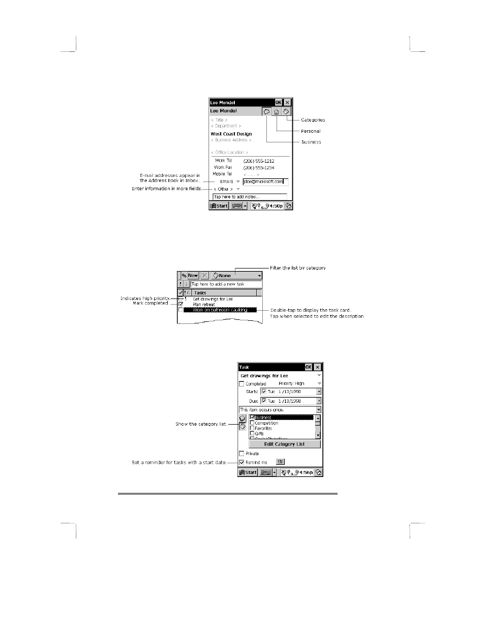 Tasks— keeping a to-do list | HP 430se User Manual | Page 81 / 151