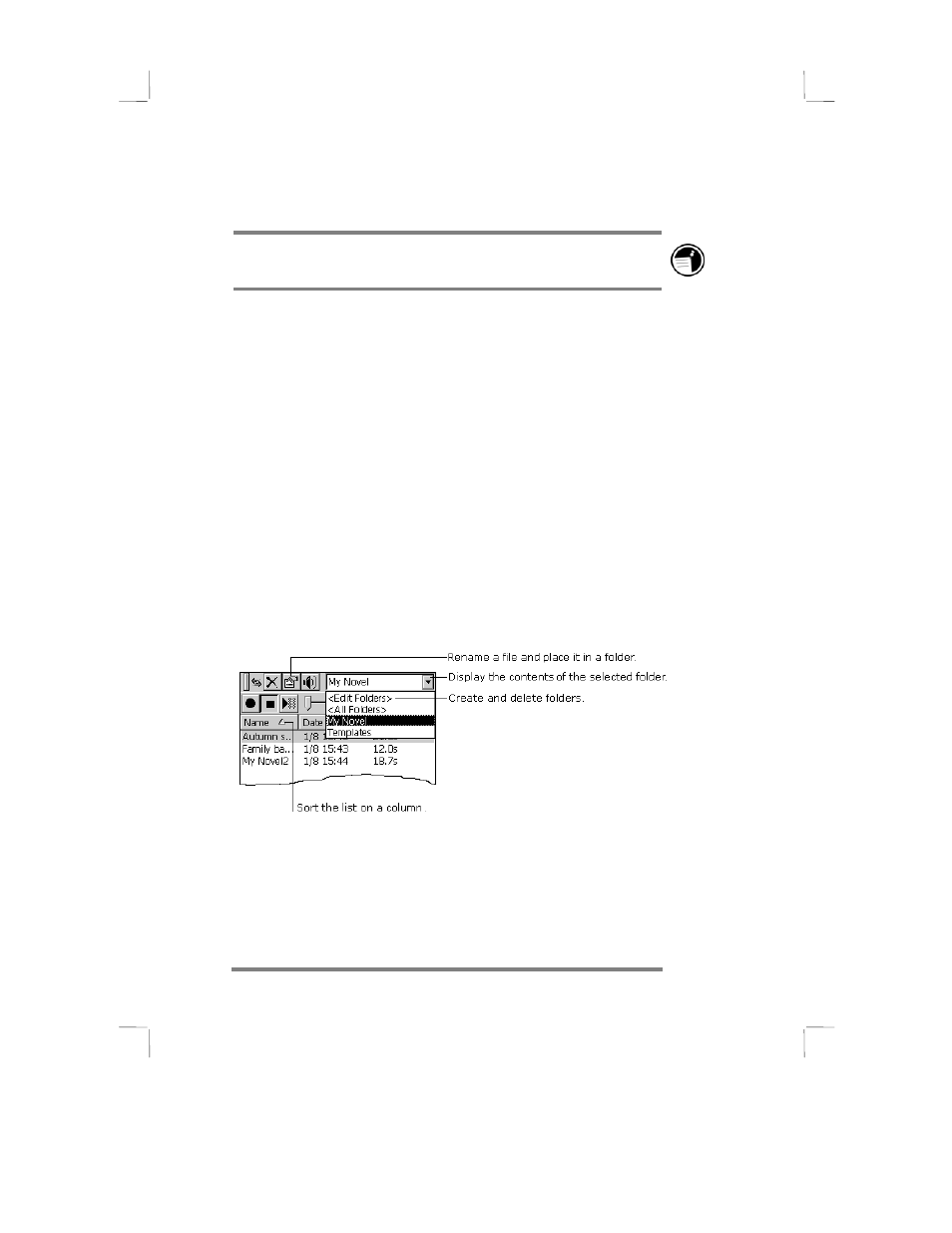 Backing up and restoring data, Organizing recordings | HP 430se User Manual | Page 91 / 151