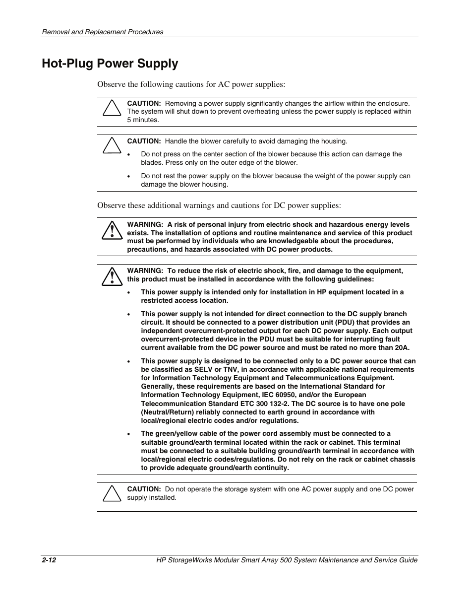 Hot-plug power supply, Hot-plug power supply -12 | HP StorageWorks Modular Smart Array 500 System User Manual | Page 20 / 46