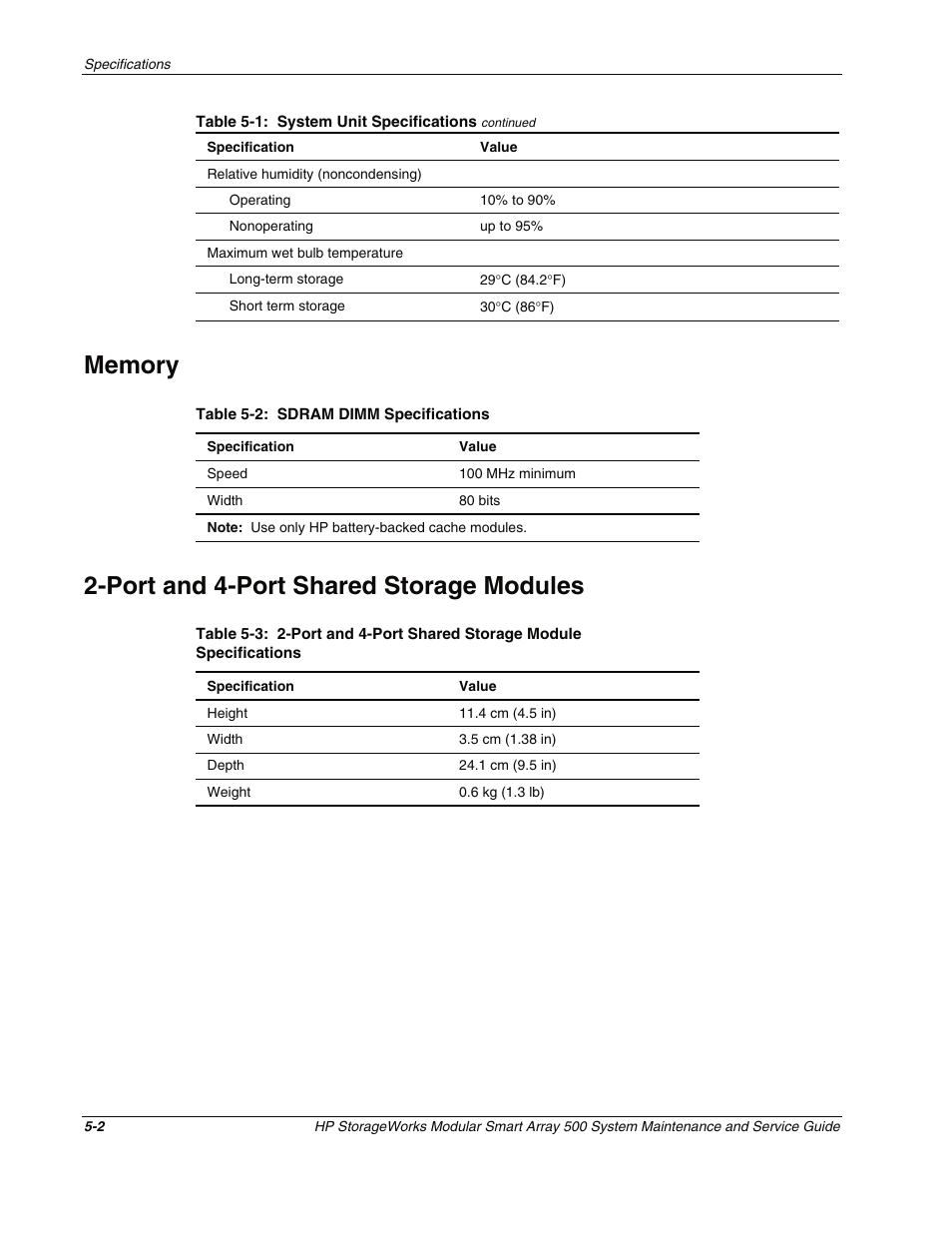 Memory, Port and 4-port shared storage modules, Memory -2 | Port and 4-port shared storage modules -2 | HP StorageWorks Modular Smart Array 500 System User Manual | Page 42 / 46