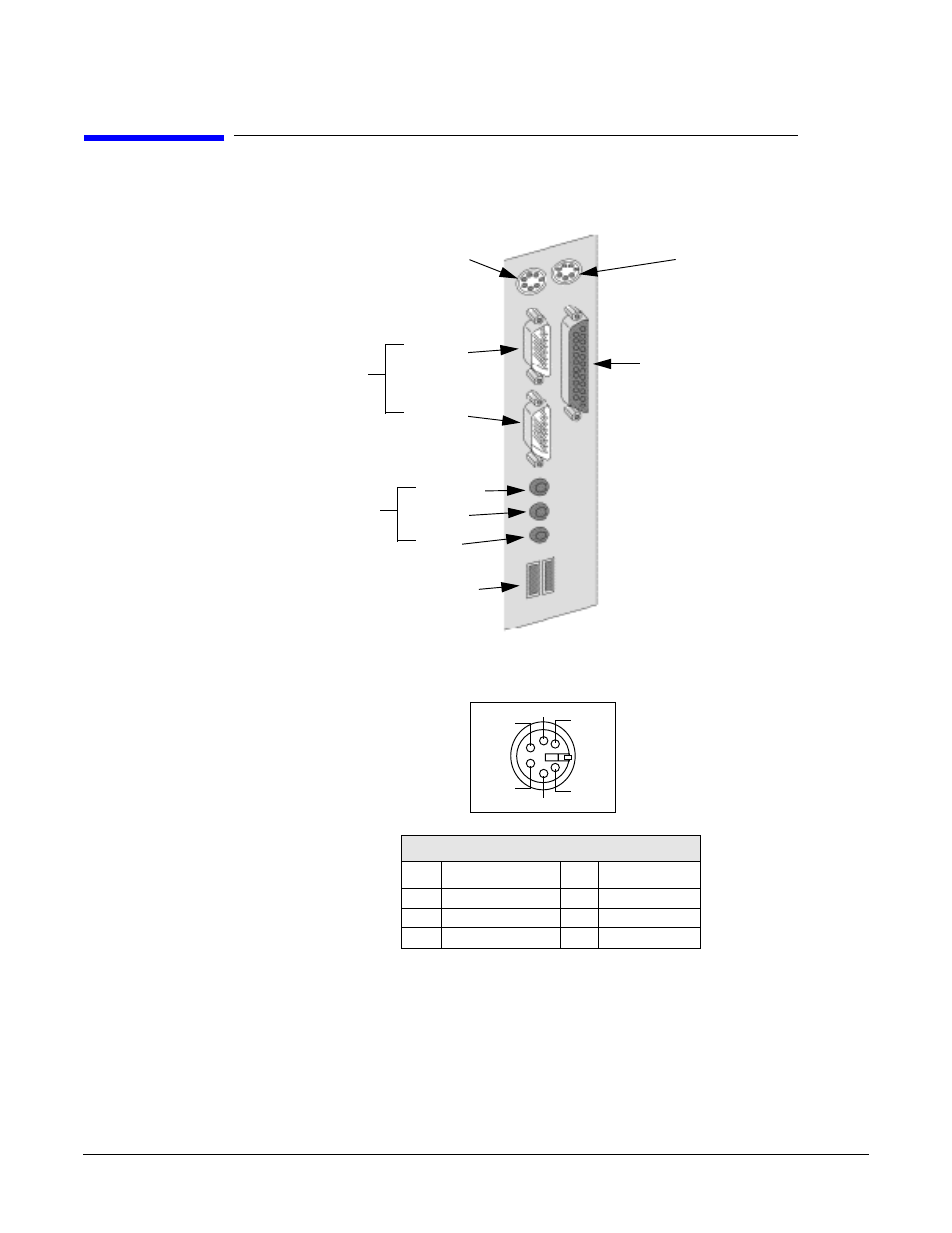 Rear panel connectors, Figure54 rear panel socket pin layouts, Keyboard and mouse connectors | Table | HP A7818-IE002 User Manual | Page 113 / 196