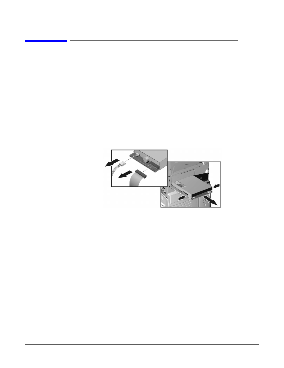 Replacing the floppy disk drive, Removing the floppy disk drive, Figure617 removing the floppy disk drive | Installing the floppy disk drive, Completing the installation | HP A7818-IE002 User Manual | Page 141 / 196