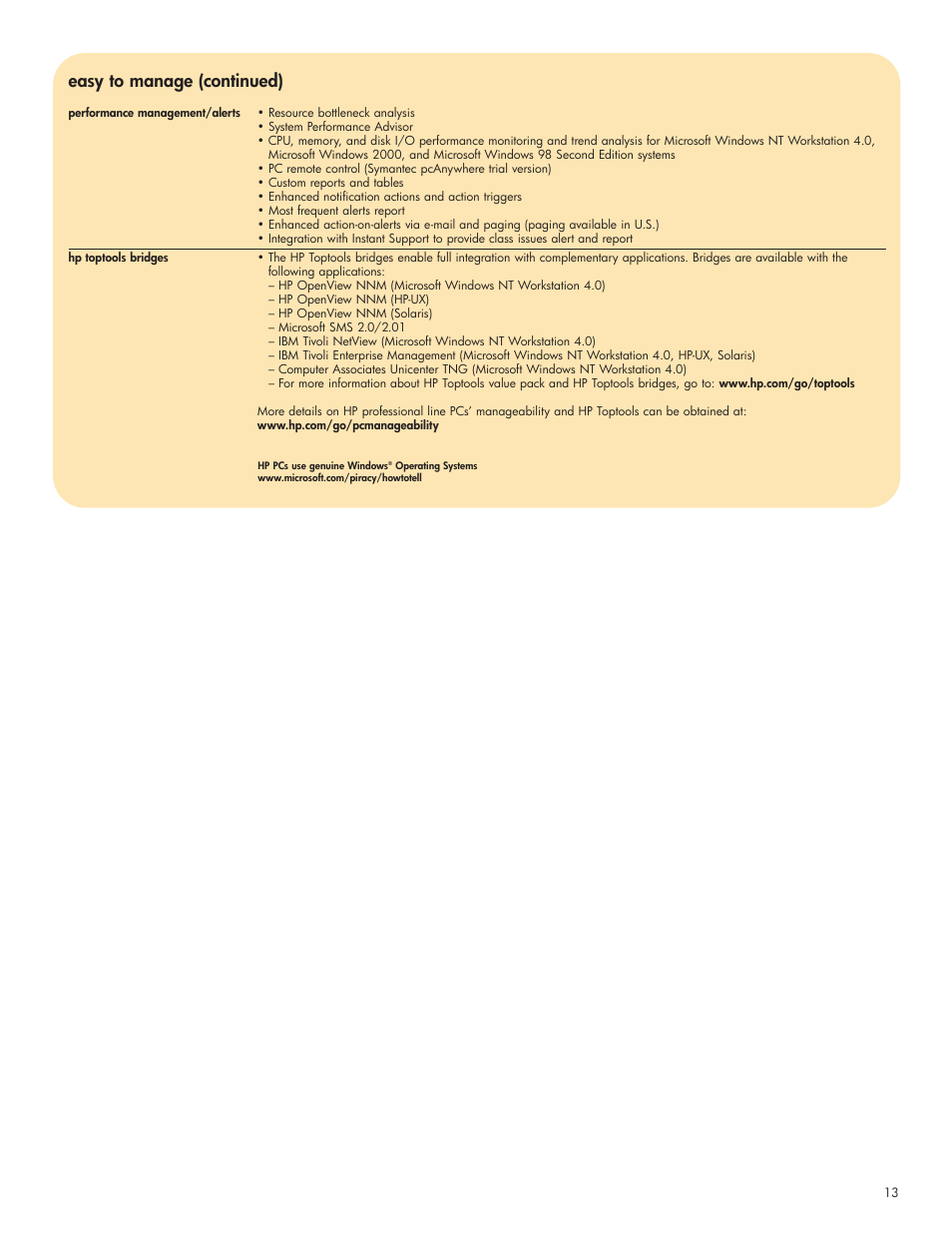 Easy to manage (continued) | HP VECTRA VL420 User Manual | Page 13 / 16