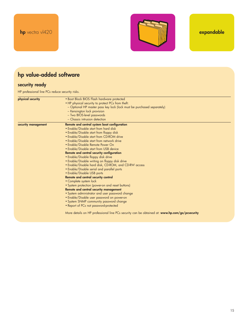 Hp value-added software, Hp vectra vl420 expandable | HP VECTRA VL420 User Manual | Page 15 / 16