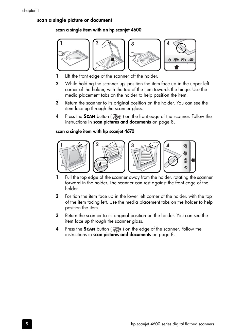 Scan a single picture or document | HP scanjet 4600 Series User Manual | Page 10 / 38