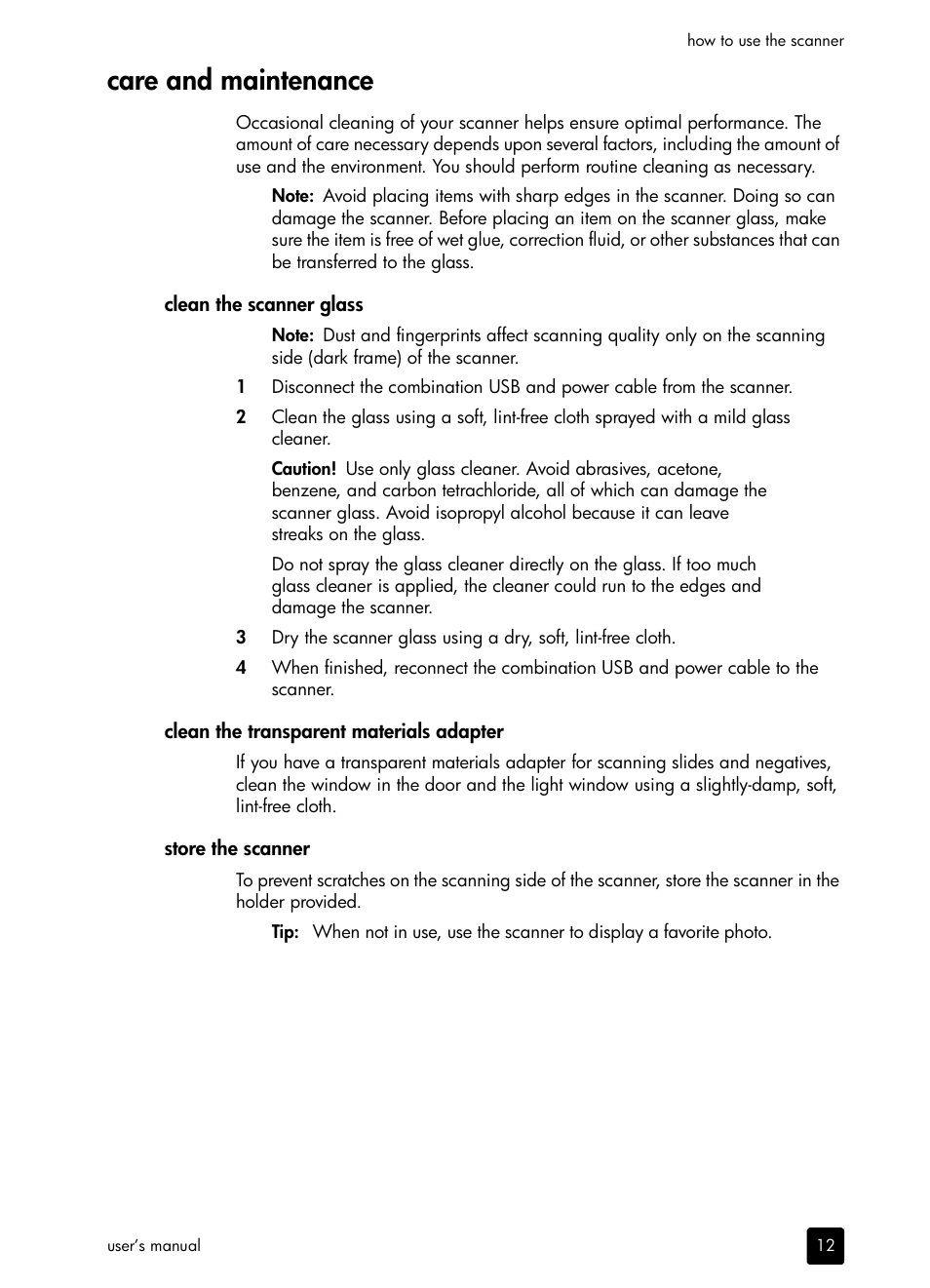 Care and maintenance | HP scanjet 4600 Series User Manual | Page 17 / 38