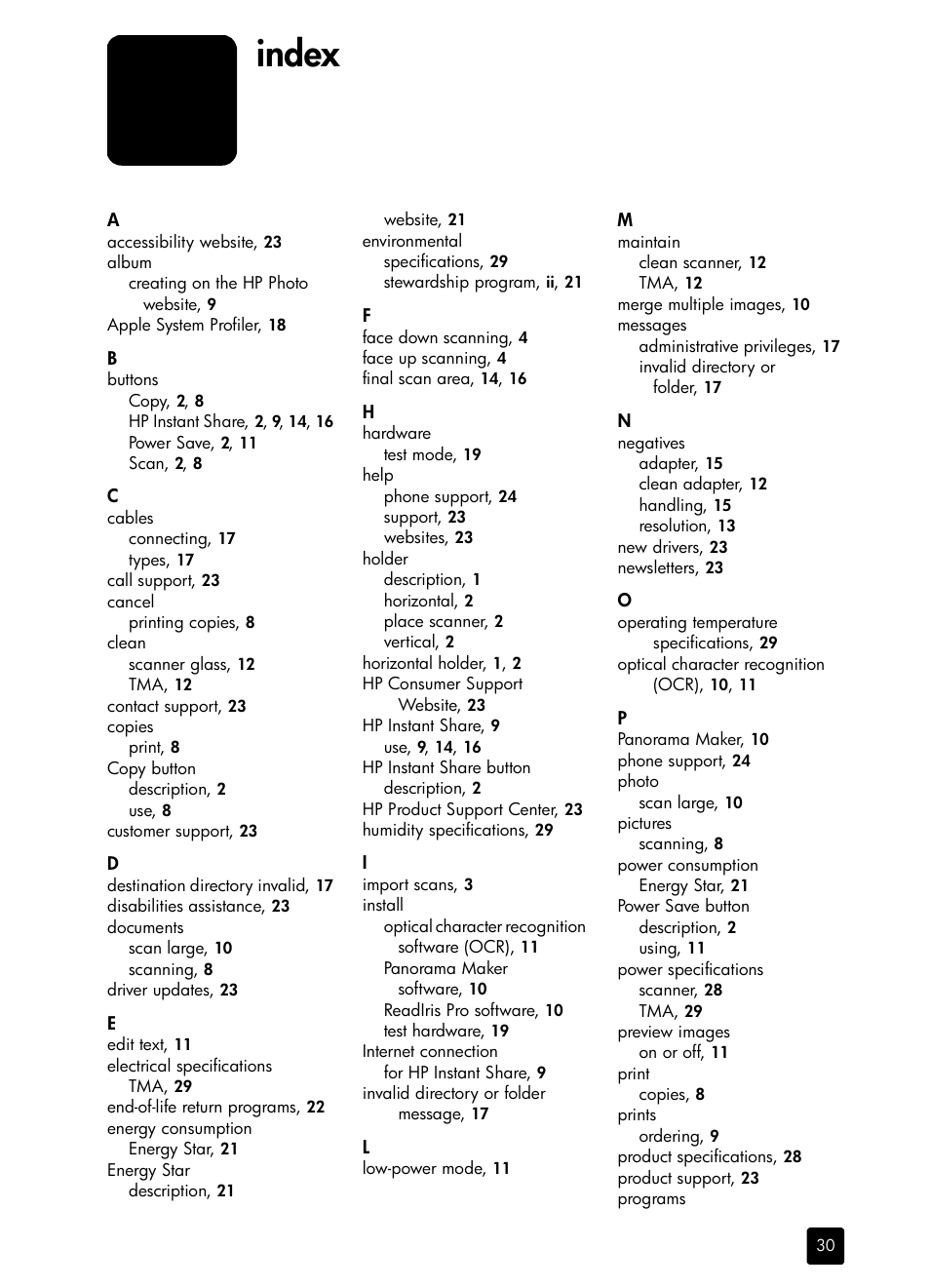 Index | HP scanjet 4600 Series User Manual | Page 35 / 38