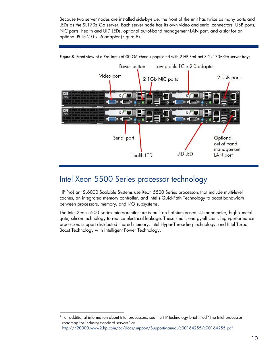 Intel xeon 5500 series processor technology | HP SL6000 User Manual | Page 10 / 25