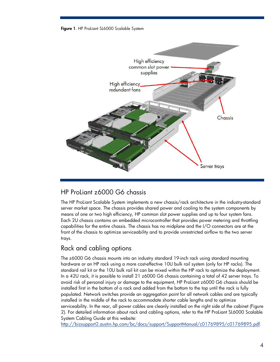 Hp proliant z6000 g6 chassis, Rack and cabling options | HP SL6000 User Manual | Page 4 / 25