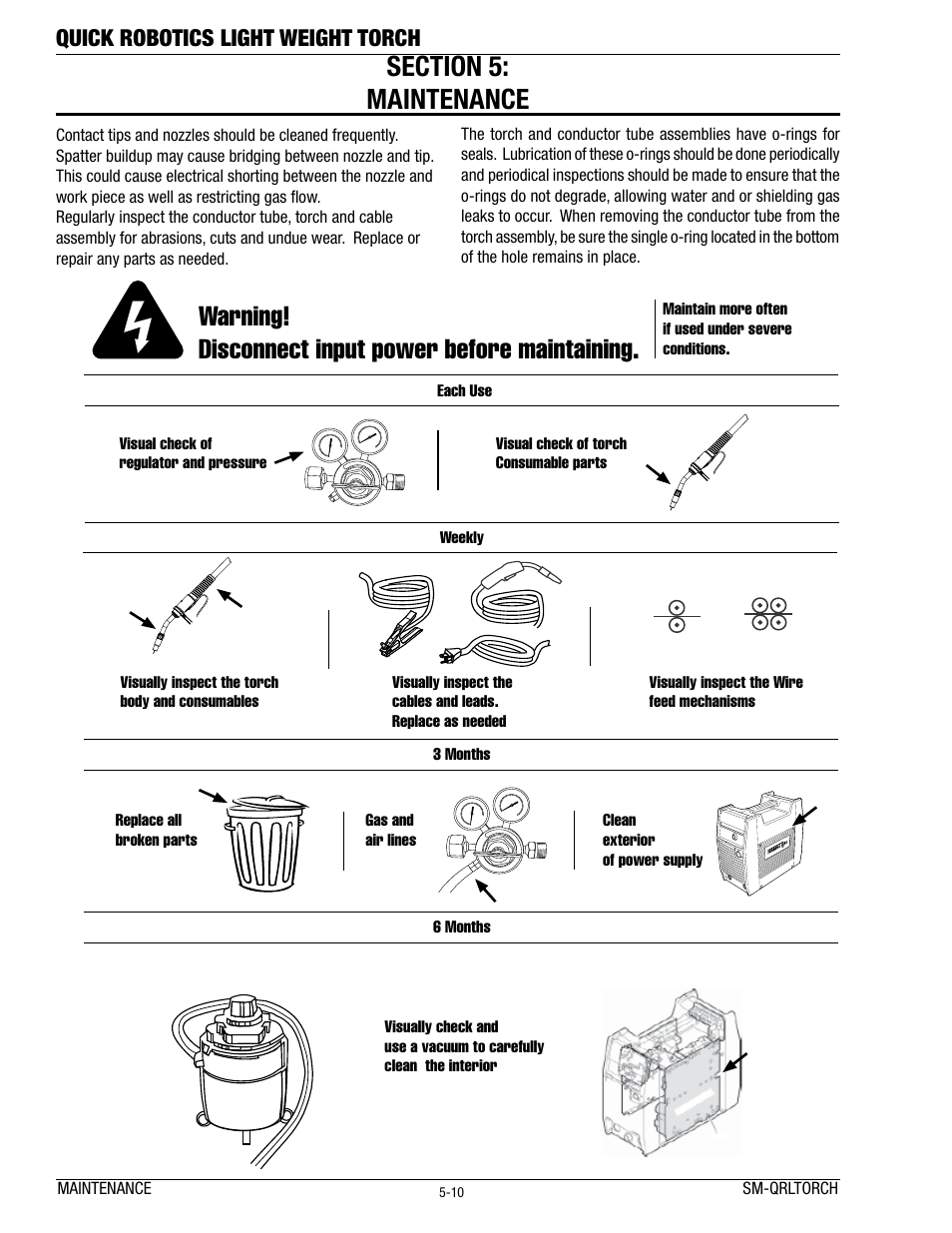 Warning! disconnect input power before maintaining, Quick robotics light weight torch | Tweco Lightweight Quick Robotic Torch User Manual | Page 14 / 23