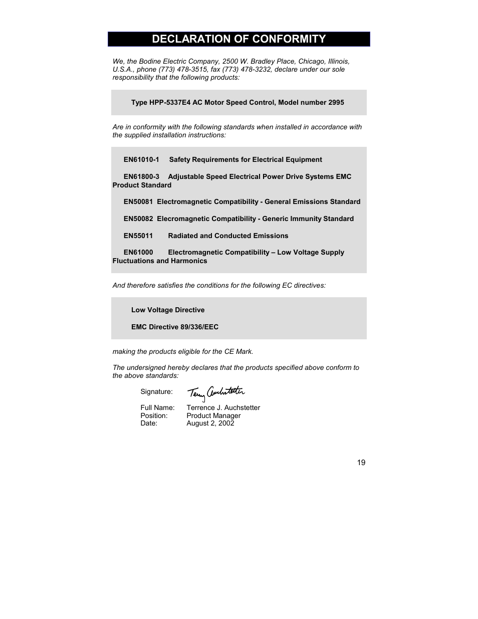 Declaration of conformity | HP 2995 User Manual | Page 19 / 20