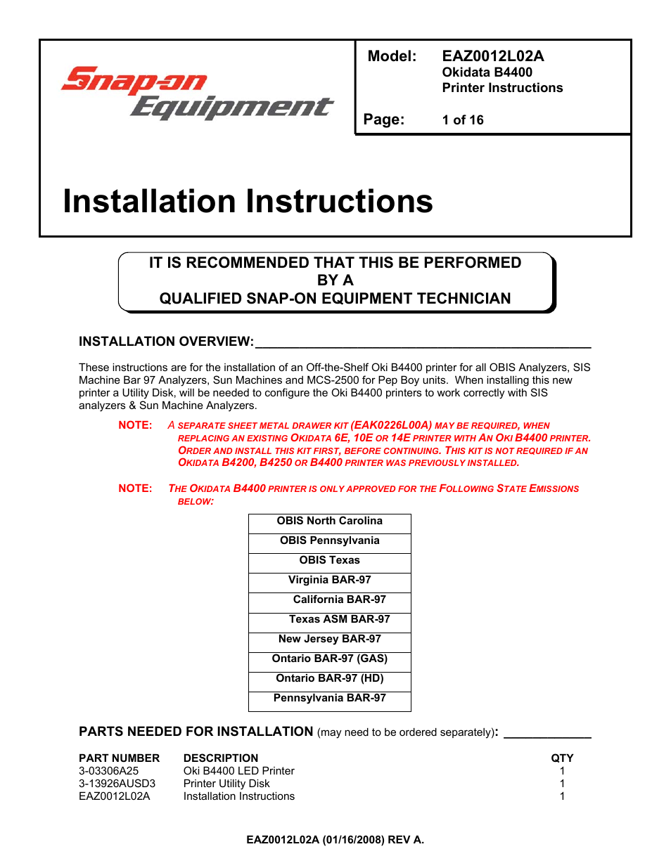 HP Snapon EAZ0012L02A User Manual | 16 pages