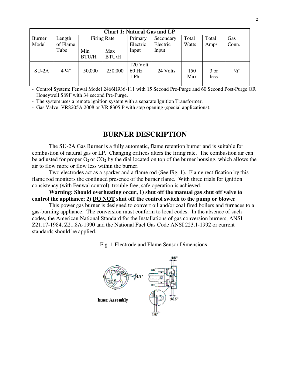 Burner description | HP SU-2A User Manual | Page 2 / 16