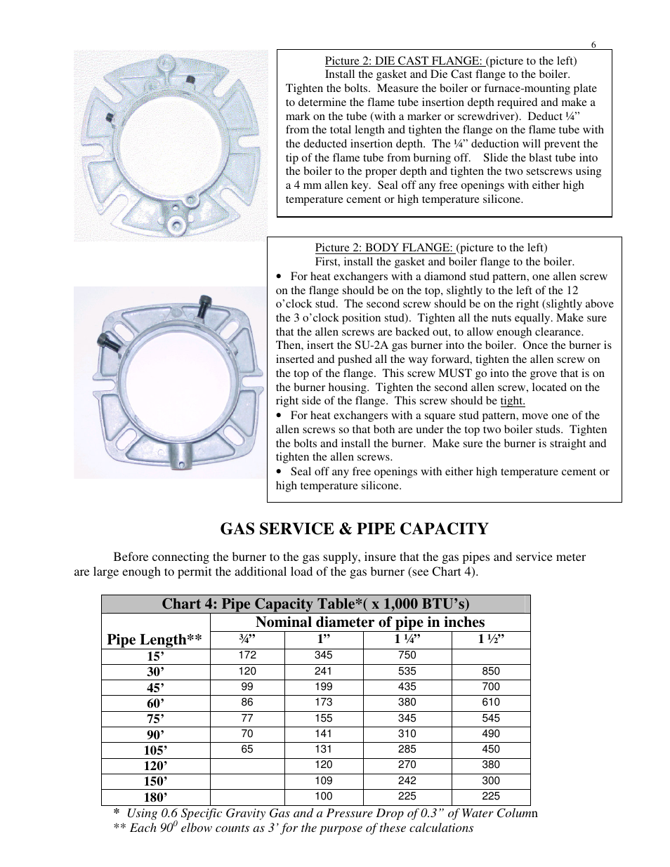 Gas service & pipe capacity | HP SU-2A User Manual | Page 6 / 16