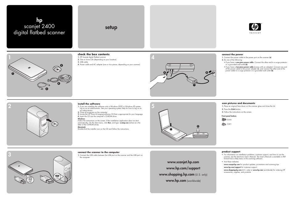 Setup hp scanjet 2400 digital flatbed scanner | HP SCANJET 2400 User Manual | Page 2 / 2