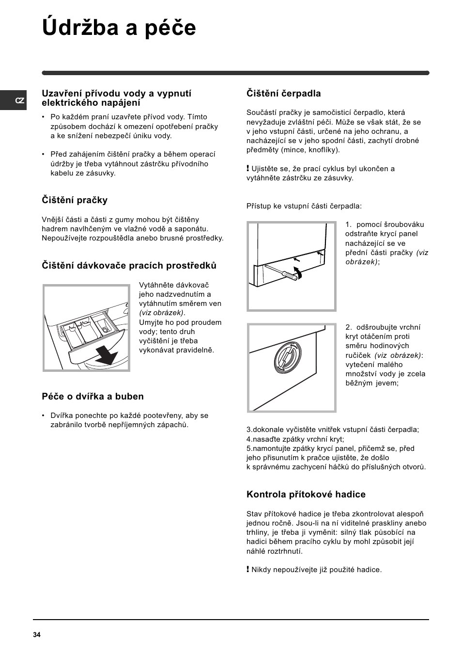 Údrba a péèe | Indesit WISE 107 X User Manual | Page 34 / 60