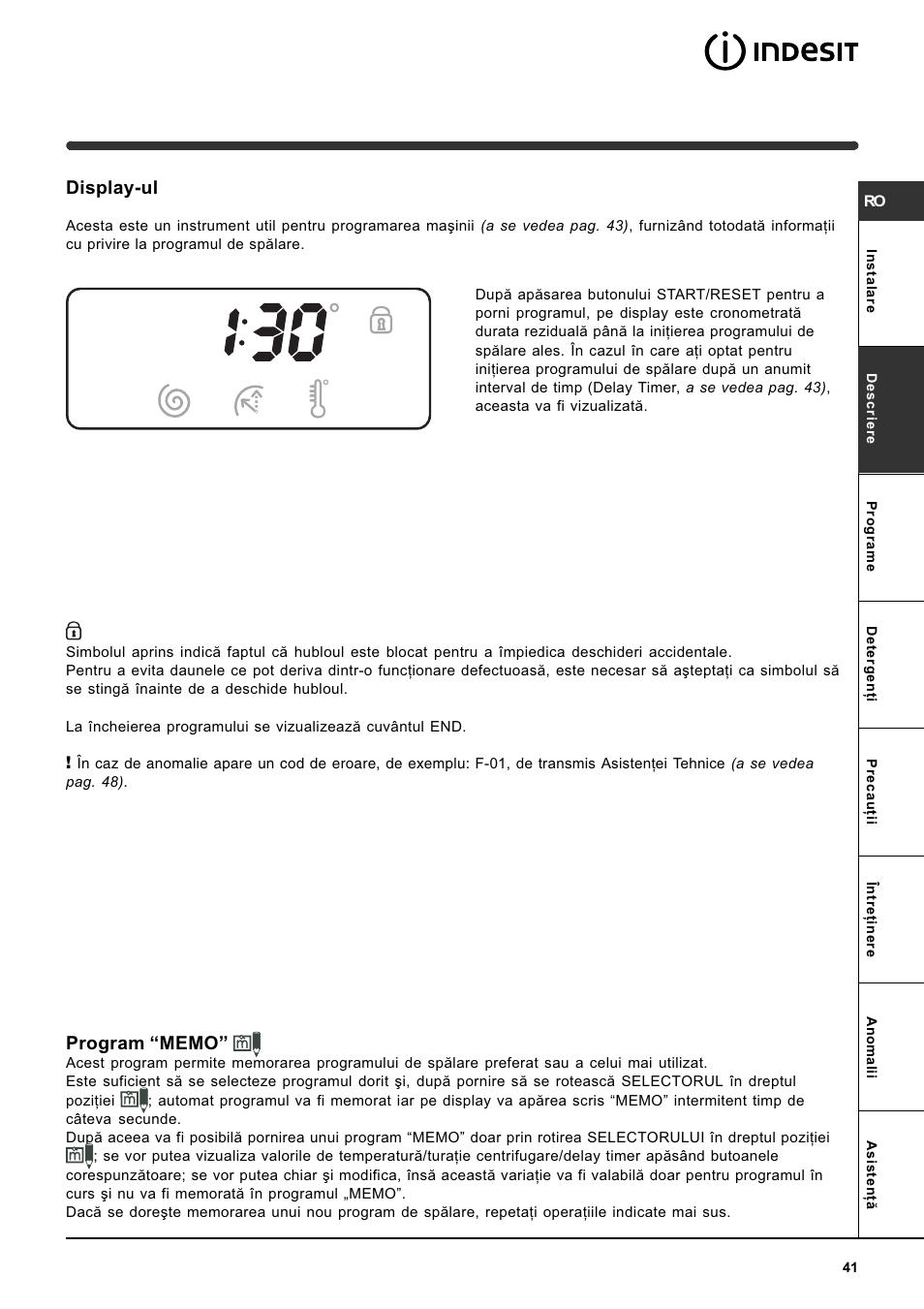 Display-ul | Indesit WISE 107 X User Manual | Page 41 / 60