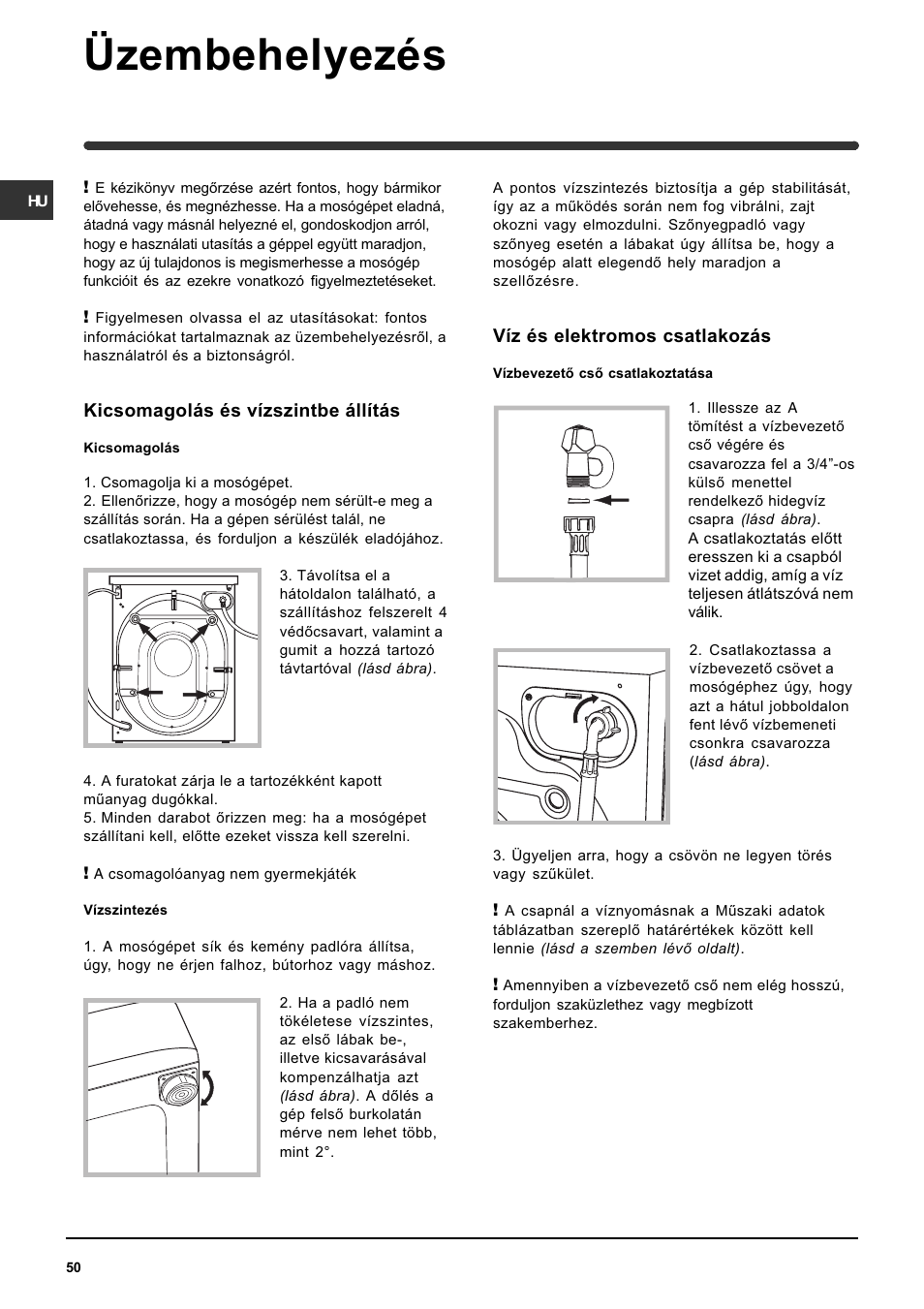 Üzembehelyezés | Indesit WISE 107 X User Manual | Page 50 / 60