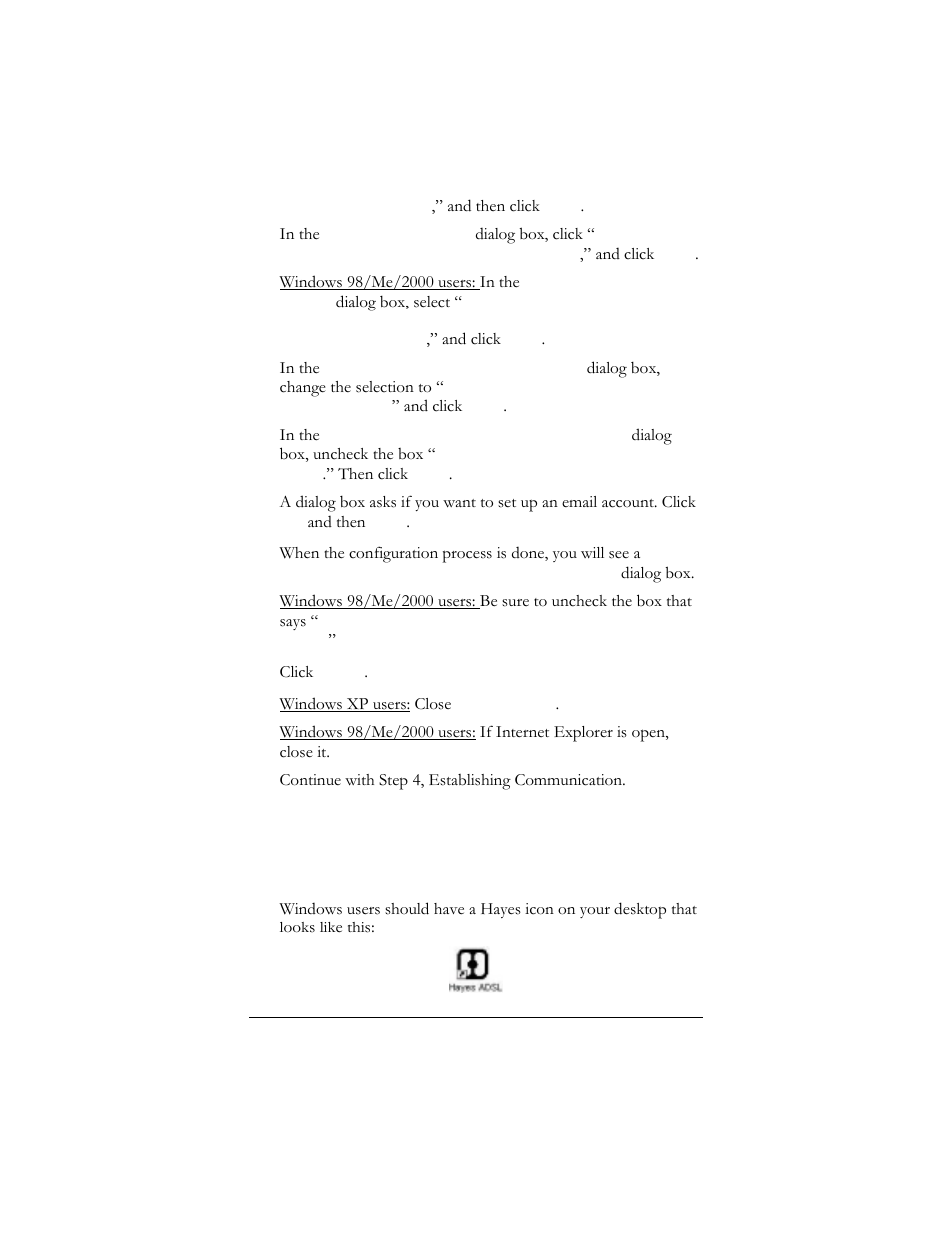 Step 4: establishing communication | Hayes Microcomputer Products ADSL Ethernet Modem User Manual | Page 11 / 91