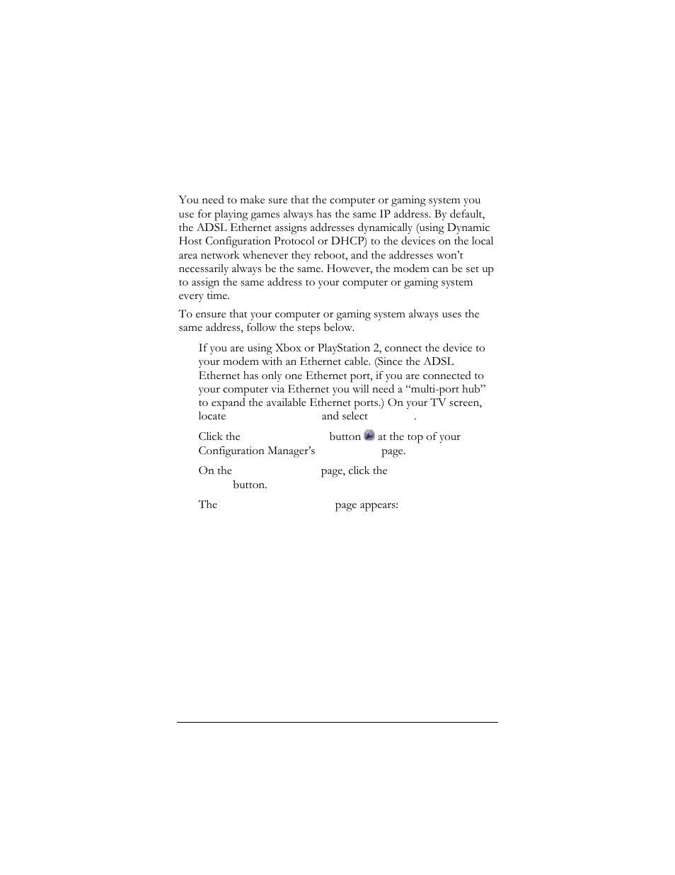 2 choosing an ip address for gaming, Hoosing an, Ip a | Ddress for, Aming | Hayes Microcomputer Products ADSL Ethernet Modem User Manual | Page 21 / 91