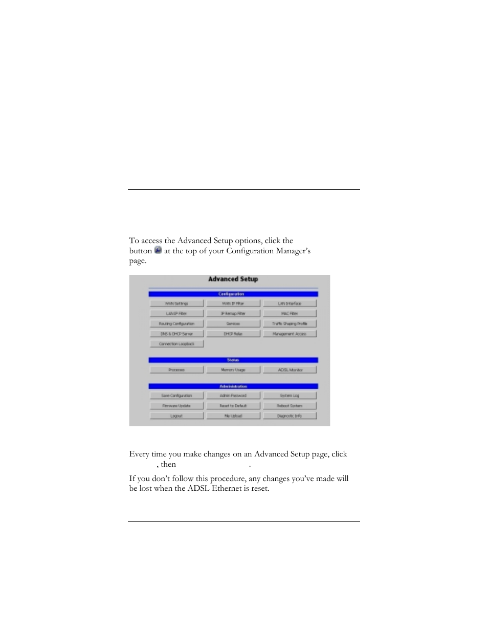 Dvanced, Etup, Ptions | Advanced setup options | Hayes Microcomputer Products ADSL Ethernet Modem User Manual | Page 33 / 91