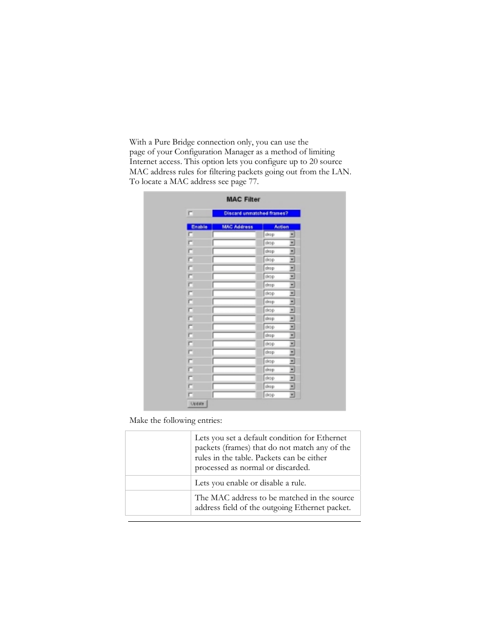 Mac filter, Mac f, Ilter | 6 mac filter | Hayes Microcomputer Products ADSL Ethernet Modem User Manual | Page 54 / 91