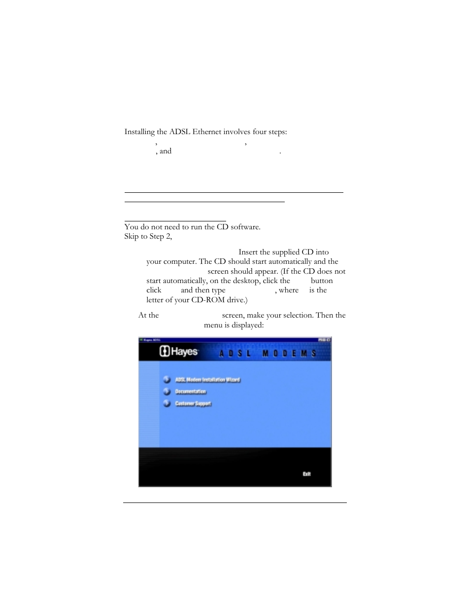 3 quick start instructions, Step 1: installing the software, Uick | Tart, Nstructions | Hayes Microcomputer Products ADSL Ethernet Modem User Manual | Page 7 / 91