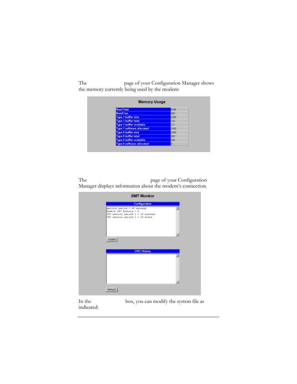 Memory usage, 5 adsl connection monitor, Emory | Sage, Adsl c, Onnection, Onitor | Hayes Microcomputer Products ADSL Ethernet Modem User Manual | Page 71 / 91