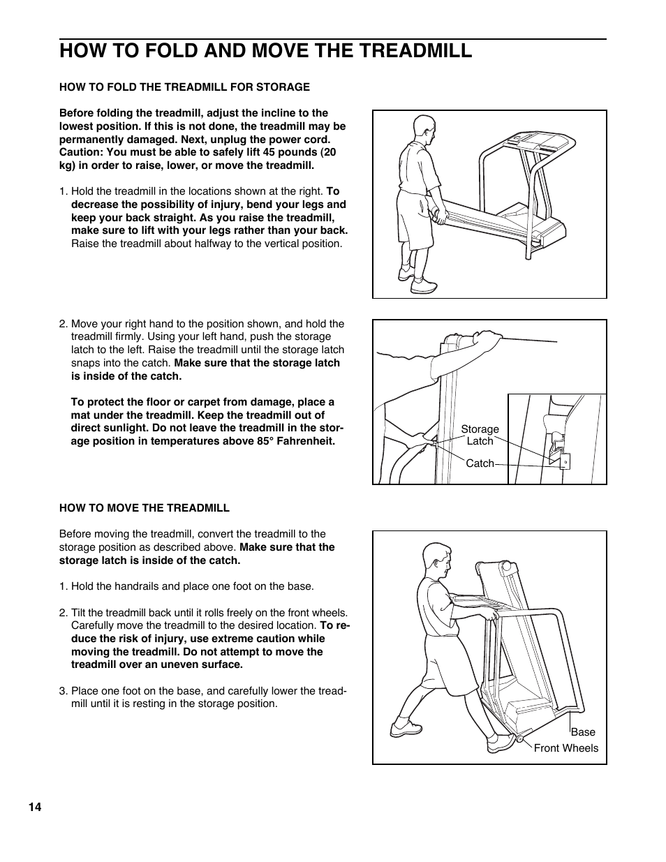 How to fold and move the treadmill | Healthrider HRTL08980 User Manual | Page 14 / 22