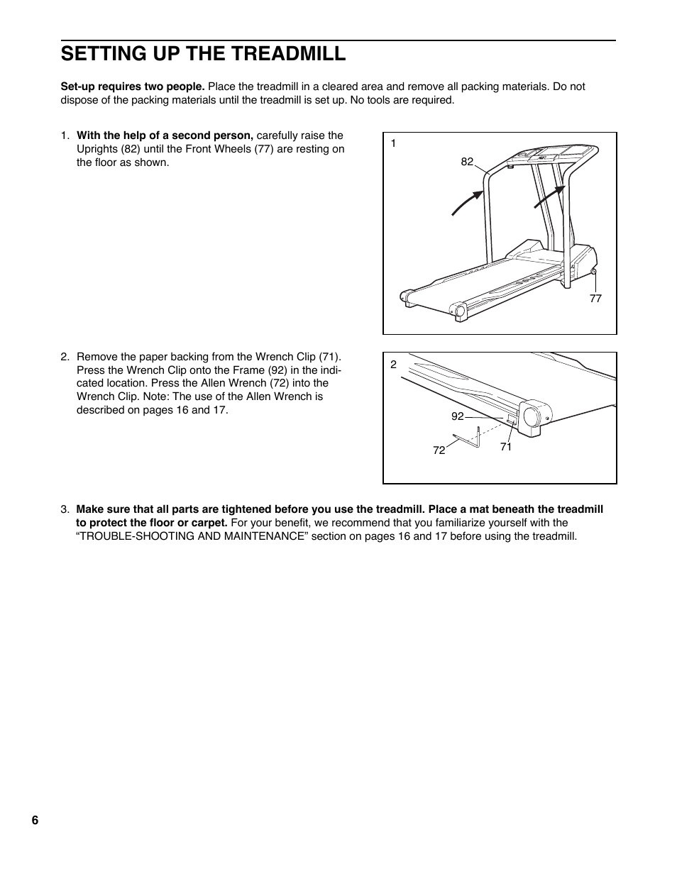 Setting up the treadmill | Healthrider HRTL08980 User Manual | Page 6 / 22