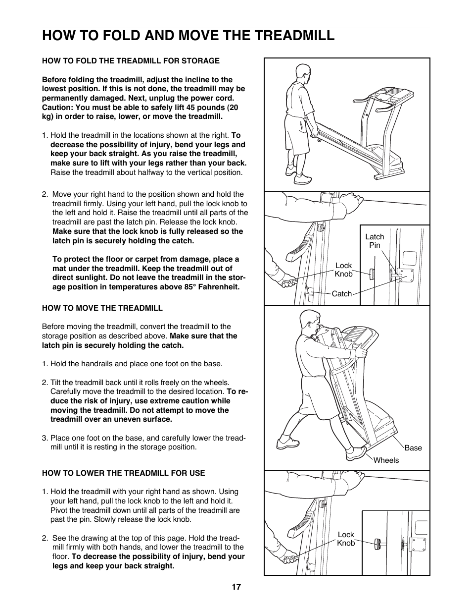 How to fold and move the treadmill | Healthrider HRTL19980 User Manual | Page 17 / 26