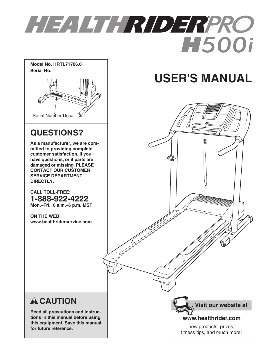 Healthrider PRO H500i HRTL71706.0 User Manual | 28 pages